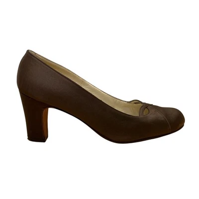 Saks Fifth Avenue Women’s Brown Satin Closed-Toe Pumps Low Heel Elegant Style Si - Image 1 of 4
