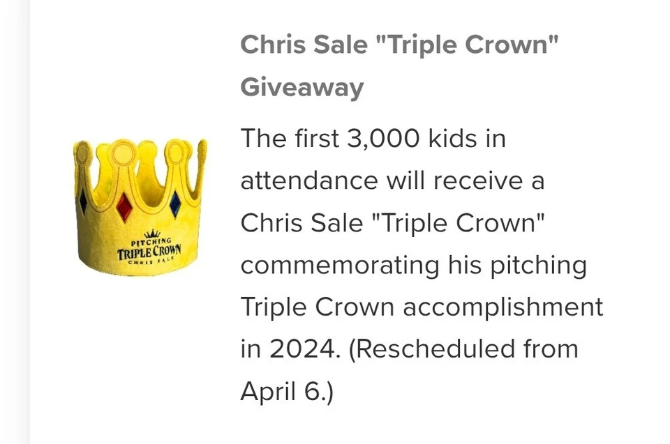 Chris Sale "TRIPLE CORONA" 8/9/25 SORTEO Foto 1 de 4