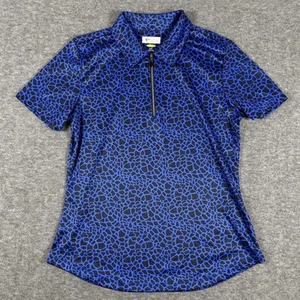 Greg Norman Polo Shirt Womens Small Blue Black Animal Print Golf Performance Zip - Picture 1 of 8