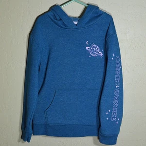 Cat & Jack Hooded LS Pullover Girls Small 6/7 Teal Cosmic Wonder Kangaroo Pouch - Picture 1 of 8