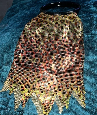Bolso sin asas Whiting Davis Cheetah Animal Malla Gato Y2K Leopardo Flecos Dorado Foto 1 de 4