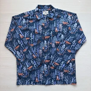 Camisa de pijama de algodón orgánico mediano Printfresh para hombre SOLO zorro índigo y folclore - Imagen 1 de 10