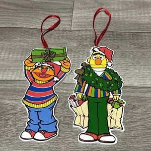 2 Vintage Sesame Street Jim Henson Muppets Wooden Christmas Ornaments Bert Ernie - Picture 1 of 7