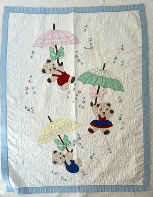 Osos colcha acolchados bordados apliques de mano vintage de los años 50 para bebé niño o niña Foto 1 de 4