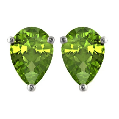 Aretes de peridoto de pera simulados enchapados en oro blanco de 14K en plata de ley Foto 1 de 4