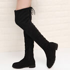 Women Over Knee Casual Office Mid-Heel Booties Thigh High Faux Suede Sock Boots