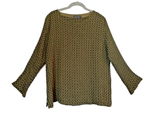 CUT LOOSE Crinkle Check Struktur Maß Strick Art Top Olivgrün / Schwarz M - Bild 1 von 11