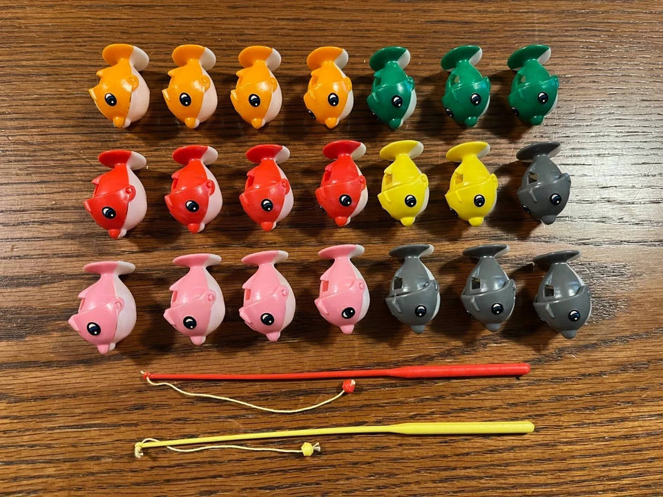 Vintage 1987 Let's Go Fishin Game ~ Replacements (21 Fish and 2 Fishing Poles) - Image 1 of 3