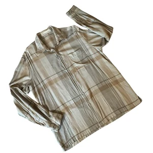 Perry Ellis Men's Plaid Button Shirt L Taupe Beige Soft Retro Unisex Style - Picture 1 of 8