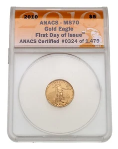 2010 G$5 1/10 Oz. Gold American Eagle Graded by ANACS as MS-70 FDOI - Picture 1 of 4