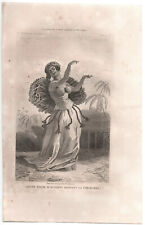 1840 Polynesian engraving~  Jeune Fille d' O-Taiti Dansant ~ Hula TAHITI Hawaii