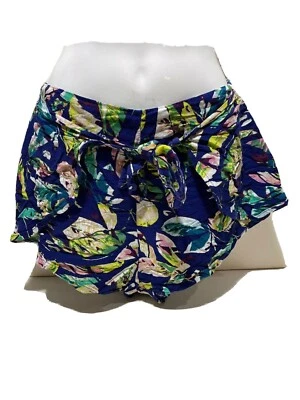 Pantalones Cortos Florales Forever 21 Talla Mediana Azul/Verde/Rosa Corbata Frontal Foto 1 de 4