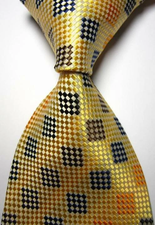 热销! 经典图案圆点金色黑色提花织布 100% 真丝男式领带 — 第 1/1 张图片