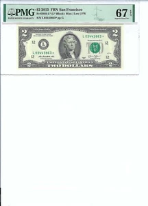 2013 $2 FRN FR1940-L* PMG 67 EPQ, San Francisco * Note S/N L03443863*!!! - Picture 1 of 2