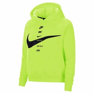 AUTÉNTICA SUDADERA CON CAPUCHA NIKE MUJER ROPA DEPORTIVA PECHO SWOOSH NEÓN POLAR CU5676-702 NEÓN - Imagen 1 de 2