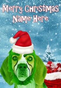 Tarjeta de felicitación de Navidad Grinch9 Beagle Perro personalizada diversión linda a5 - Imagen 1 de 1