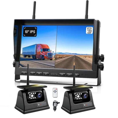 10.1" Wireless Monitor DVR Solar Magnet Standby Rear View Camera For Truck RV - Image 1 of 4