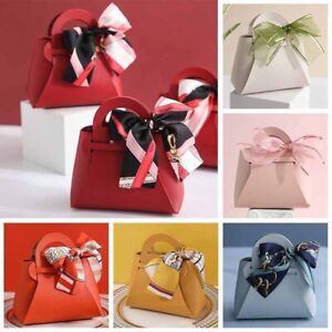 PU Leather Handbag Shape Gift Packaging Box Candy Jewelry Bags With Ribbon Bow