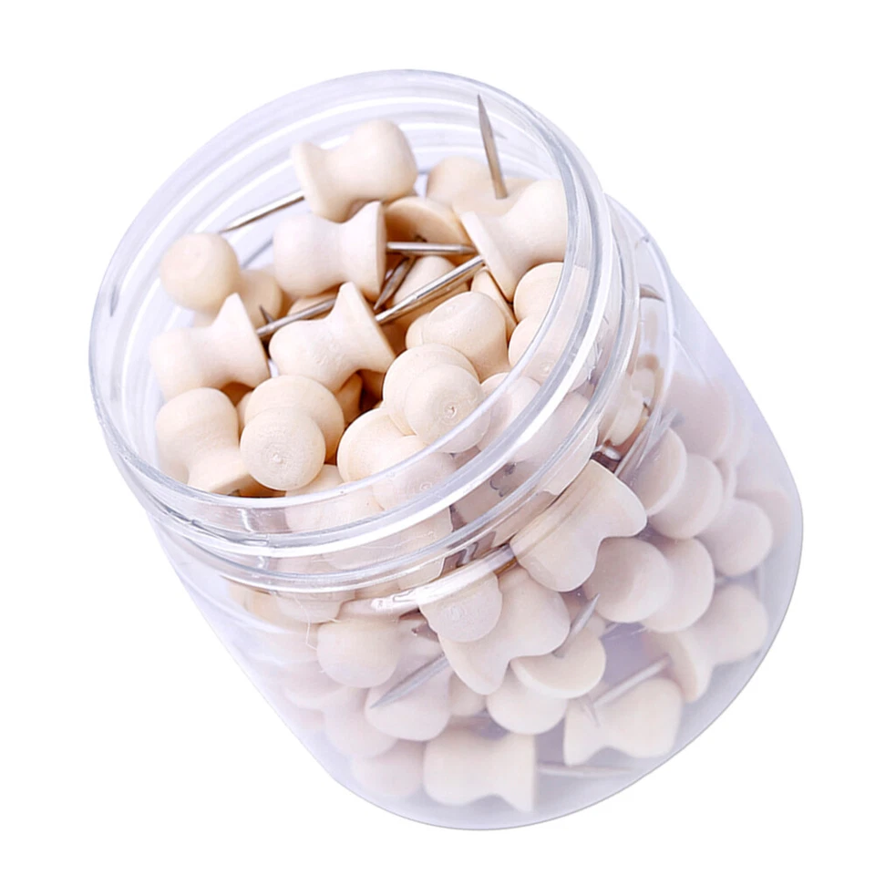 100pcs Decorative Thumb Tacks Wood Push Pin Message Thumbtack Round Thumb Tacks - Image 1 of 4