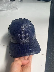 Navy blue 100% Real Genuine EXOTIC Leather Skin Men Adjustable Hat Cap-Handmade - Picture 1 of 18
