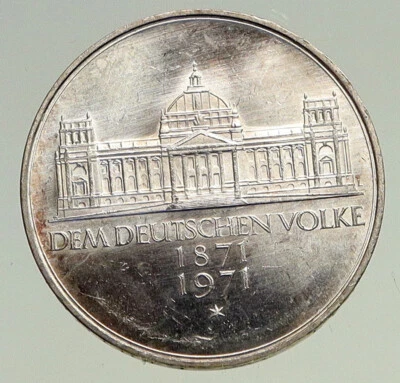 1971 GERMANY 1871 Reichstag Building in Berlin Proof Silver 5 Mark Coin i94501 - Image 1 of 3