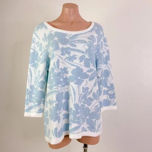 Coastal Brittany Black Floral 3/4 Sleeve Pullover Sweater Blue White size L NEW - Picture 1 of 11
