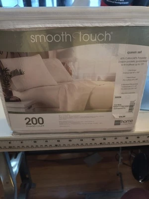 JC Penney Home Smooth Touch Queen Sheet Set – 200 Thread Count Cool White  NEW - Image 1 of 4
