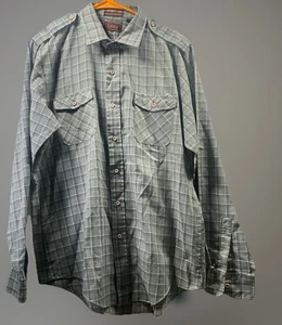 Vintage LEVIS Tailored For Men grau kariertes Hemd mit Knopfleiste XL Schulterklappen 70’s 80’s - Bild 1 von 9