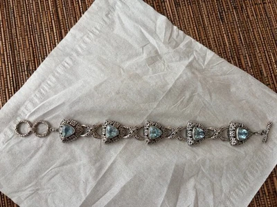 Brazalete grande pesado Robert Manse topacio azul plata de ley 925 8,5" tamaño 41 g Foto 1 de 4