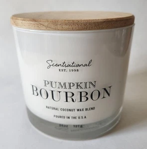 NUEVO Tarro de vidrio Scentsational Pumpkin Bourbon Vela 26 oz 3 mechas mezcla de cera de coco - Imagen 1 de 3