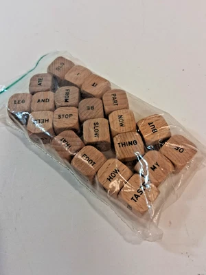 Scrabble Sentence Cube Game 1971 Replacement Parts, Vintage 21 Wooden Word dice - Image 1 of 3