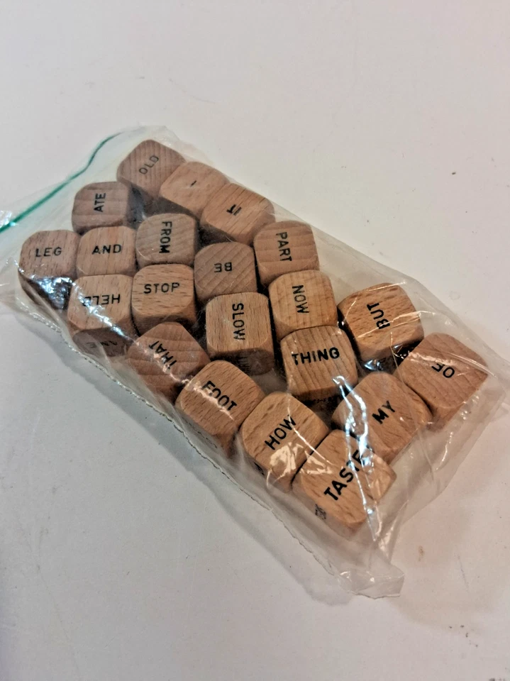 Scrabble Sentence Cube Game 1971 Replacement Parts, Vintage 21 Wooden Word dice - Image 1 of 3