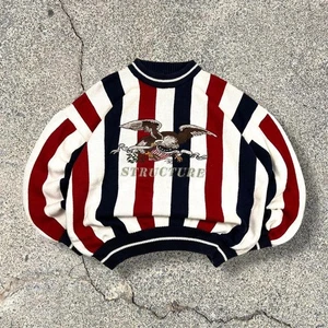 Vintage Striped Patriotic Eagle Structure Knit Grandpa Sweater XL - Picture 1 of 6