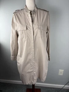 Brooks Brothers Size 14 Shirt Dress Safari Pockets Beige Roll Tab Sleeve - Picture 1 of 11