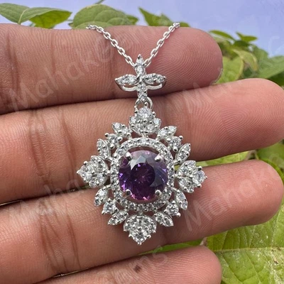 32 Ct Natural Purple Sapphire Pendant–Certified Gemstone in Solid 925 Silver - Image 1 of 4