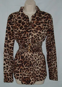 CLEARANCE Animal Print Jr Sz Medium Smocked Waist Babydoll Shirt WISHING WAVES - Picture 1 of 5