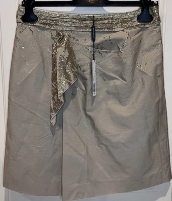 "Falda Elie Tahari para mujer 4 bronceada dorada metálica brillante 19,5"" algodón sin cordones nueva con etiquetas" Foto 1 de 4