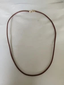 Mens/Ladies Leather Real 585 14k Gold Clasp & Caps 16 3/4" Brown Choker necklace - Picture 1 of 4