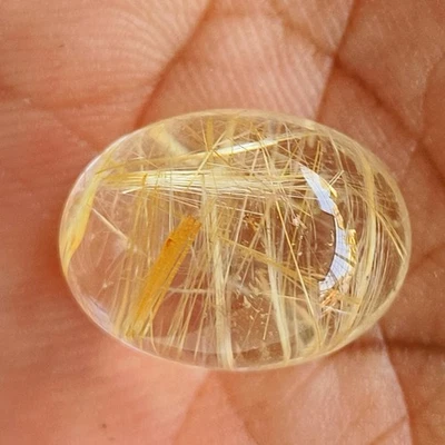 💕100% NATURAL GOLDEN RUTTLE QUARTZ 24.17Cts OVAL SHAPE  - Image 1 of 4
