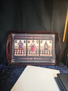 Lg Wooden Serving Tray 6 Ceramic Tiles Playing Cards, King, Queen,Jac@G3 - Picture 1 of 7