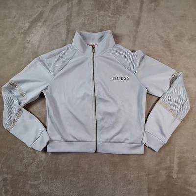 Suéter Guess Para Mujer Grande Blanco Cremallera Completa Malla Recortado Cuello Simulado Foto 1 de 4