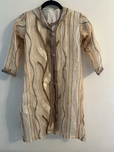 Moroccan Girls gold brown Traditional Party Jellaba&kaftan Hand Made 2 Pieces - Picture 1 of 12