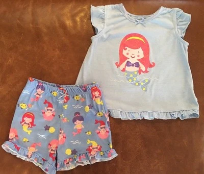 Conjunto de 2 piezas para dormir Little Me pijama sirena de mar conjunto corto camisa peplum para niñas 18M Foto 1 de 4