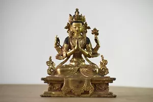 6,5 Zoll Göttin Tara Messingstatue Figur handgeschnitzt echtes Gold auf Gesichtskunst - Bild 1 von 7