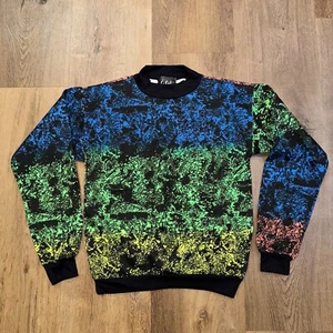 NOS Vintage Sweatshirt Crew Neck shirt Skate Surf All Over Neon 80s Youth Large - Picture 1 of 10
