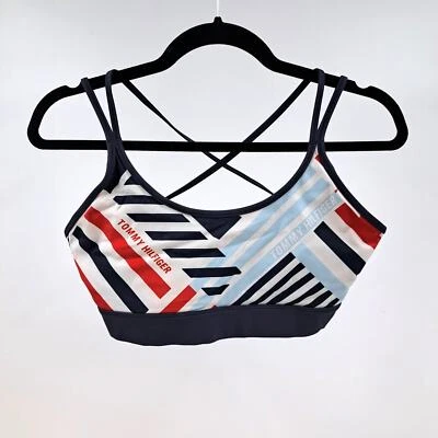 Tommy Hilfiger 运动女式运动文胸 M 绑带十字背海军蓝多款 — 第 1/4 张图片