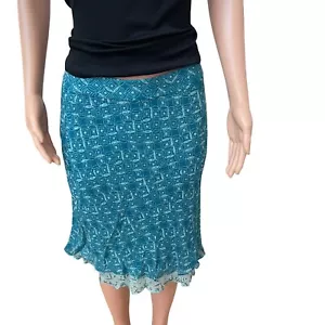 Valerie Stevens 100% SILK fairy feminine turqoise layered ruffle skirt, sz 10P - Picture 1 of 9