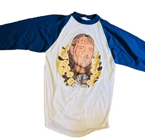 Vintage Willie Nelson Baseball Style TShirt Sz M 1970s 1980s - Picture 1 of 5