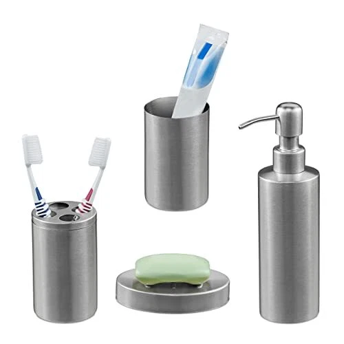 Relaxdays Bagno Completo, 4 Accessori, Kit WC Acciaio Inox Spazzolato, (p1C) - Immagine 1 di 1