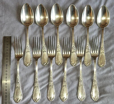 ERCUIS  6 couverts Fourchettes & Cuillères art nouveau métal argenté Modèle IRIS - Photo 1/4